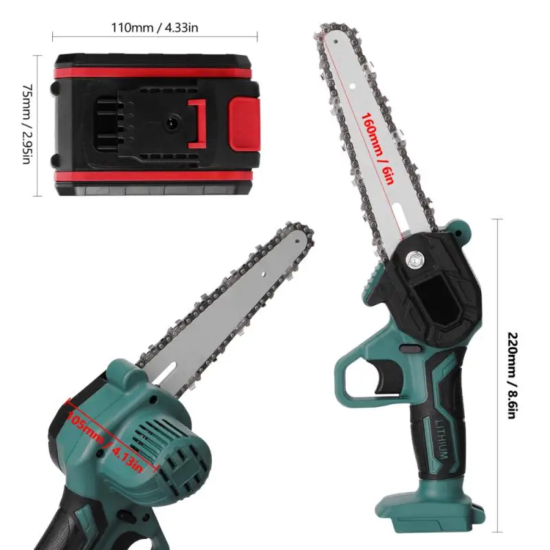 

6 Inch Mini Electric Saw Chainsaw 21V For Fruit Tree Woodworking Garden Power Tools 550W With Battery Hand Held Wood Cutters