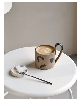 

Hand made ceramic mug geometric design water cup personality large capacity 380ml milk cup