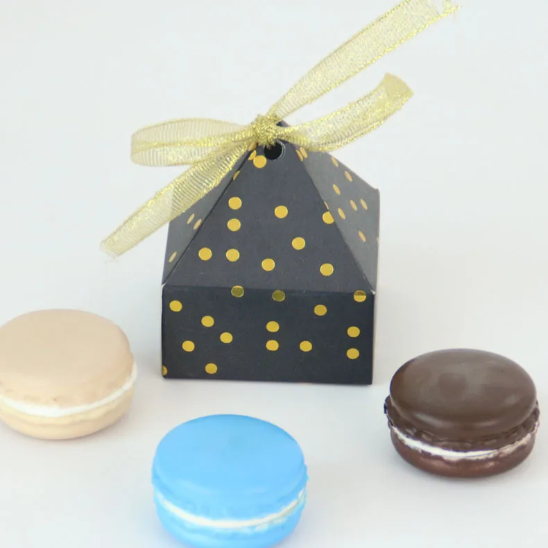 50pcs Pyramid Style Wedding Birthday Dragee Candy Gift Box Black Carton Cardboard with Ribbon Bags Wrapping Supplies | Дом и сад