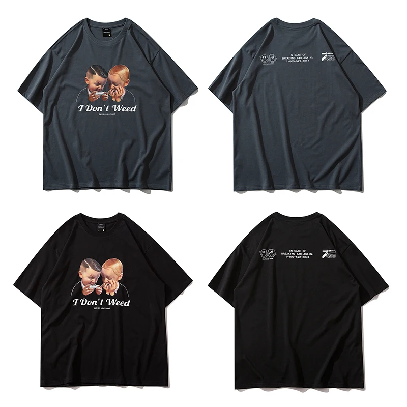 

New High Street Hip Hop Short Sleeves T-shirt Men's Pure Cotton Shirt Fun Spoof Kids Print Hedging T-shirt Couple Loose Koszulki