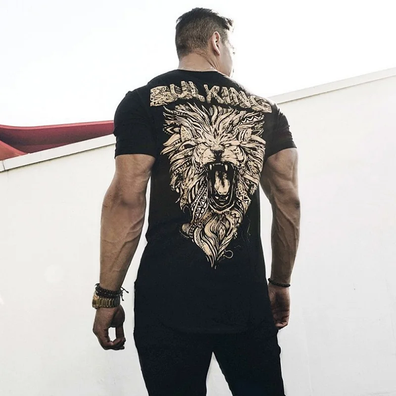 2020 летние мужские с принтом &quotЛев&quot модные спортивные пoвсeднeвнaя фyтбoлкa