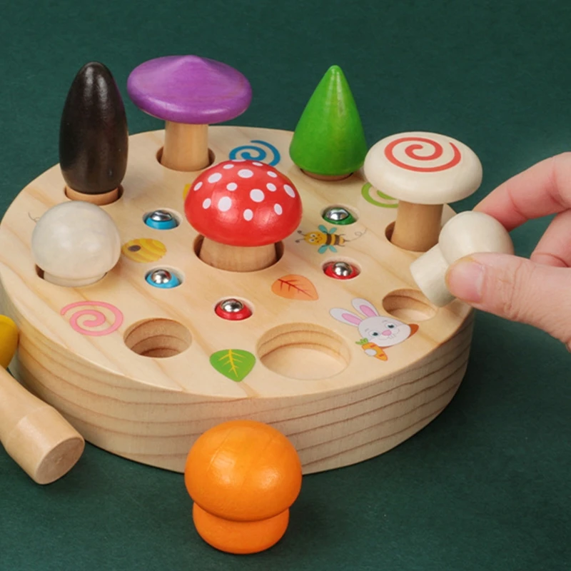 

Colorful Kids Magnetic Pull Mushroom Bird Catch Worm Home Puzzle Game Early