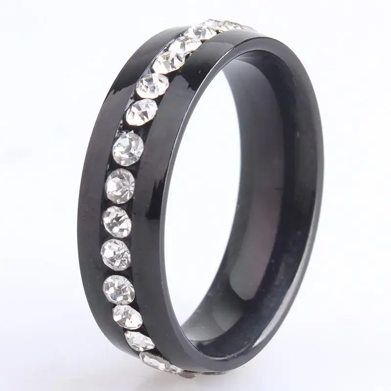 

wedding rings 6mm black single row crystal 316L Stainless Steel wedding rings for men women wholesale