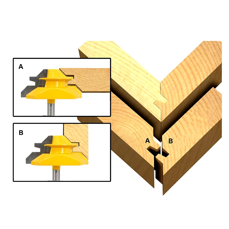 AURWOF 1Pc 1/4 Shank 6.35MM 8MM 45 Degree Lock Miter Router Bit Tenon Milling Cutter Woodworking Tool For Wood Tools MC01 MC