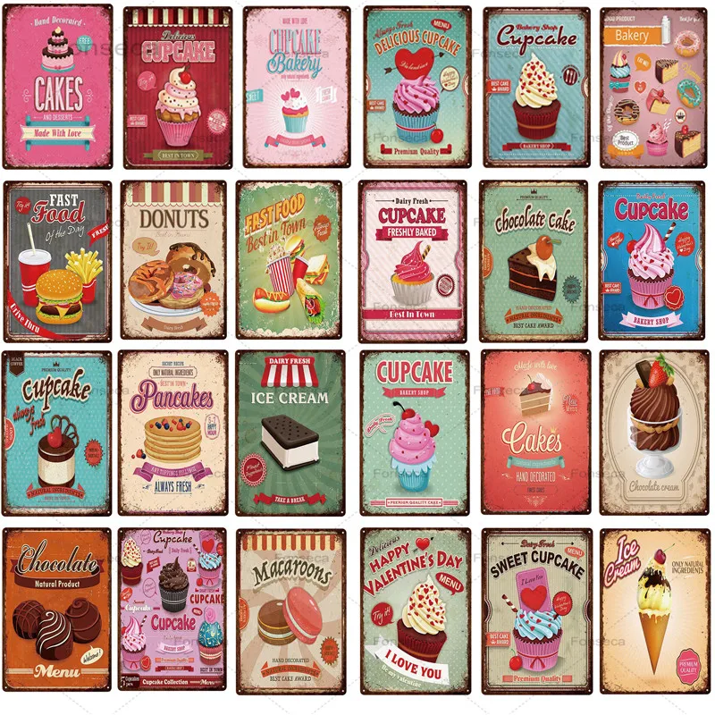 Металлические знаки для кексов кофейня десерт Оловянная пластина плакат