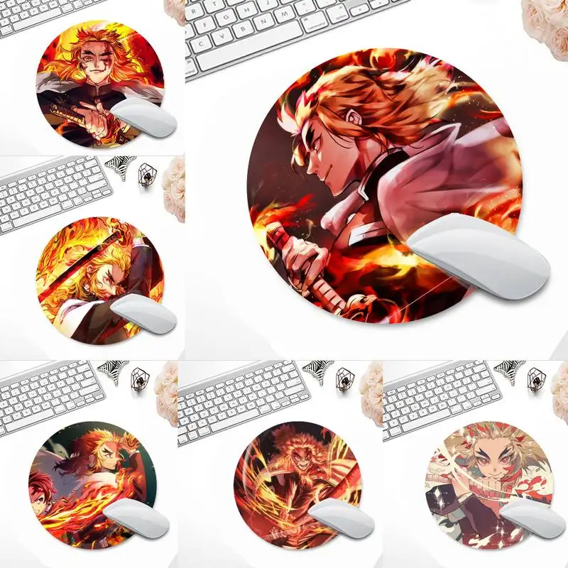 

Demon Slayer Rengoku Kyoujurou Rubber Mouse Durable Desktop Mousepad Round Non-slip Cushion