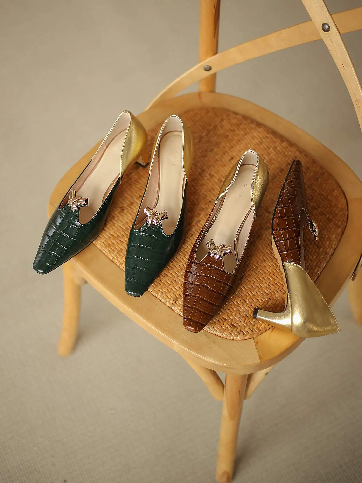 

Krazing Pot european style full grain leather stone pattern mixed colos square toe high heel slip on office lady women pumps L80