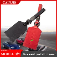 2021 leather key card protective cover for tesla model 3 y s x accessories card key set holder case key bag clip three
