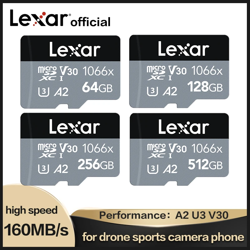 

Карта Micro SD Lexar 1066x, класс 10, 128 ГБ, 256 ГБ, 512 ГБ, 160 м/с