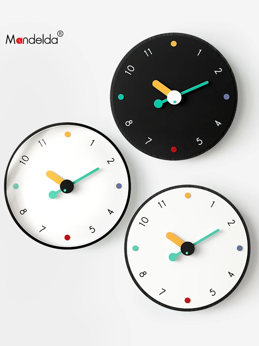 

Круглые Настенные часы современного дизайна, деревянные мультфильмы, простые настенные часы для гостиной, скандинавские бесшумные настенн...