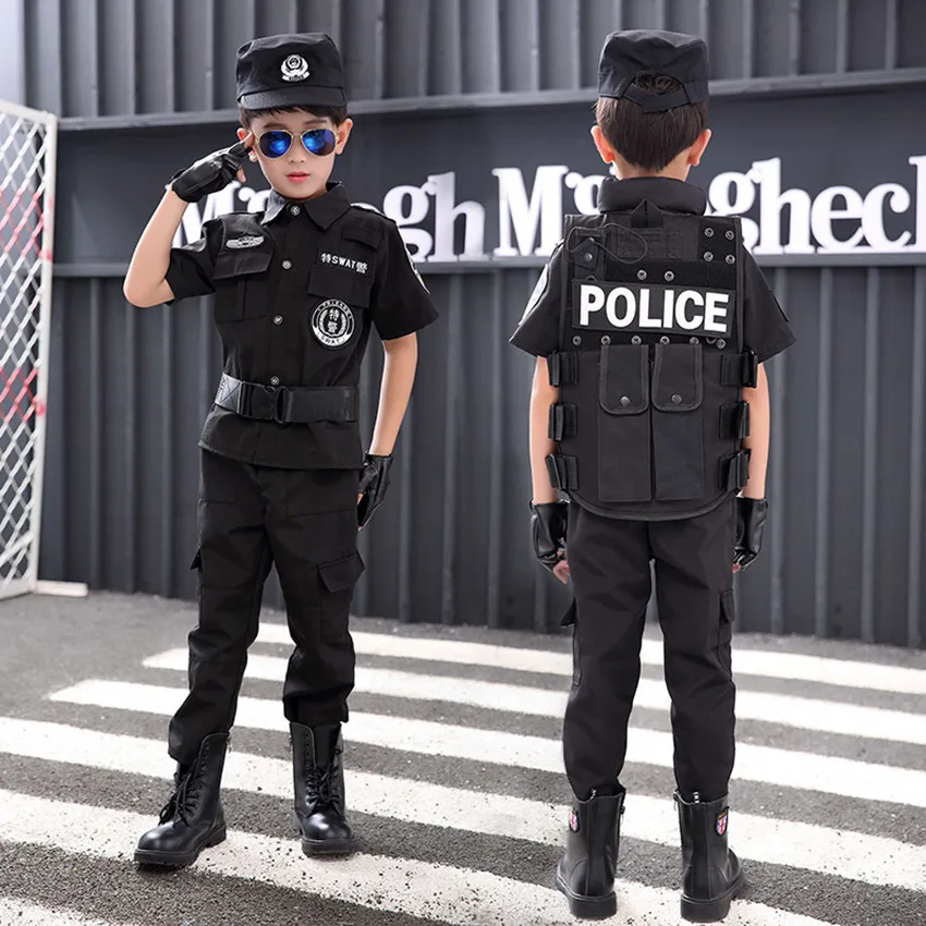 Костюмы для косплея детей униформа офицера спецназа черная Военная тактическая