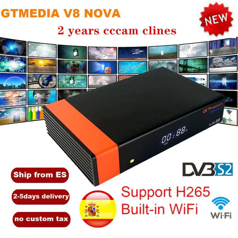 GT медиа V8 Nova DVB-S2 Freesat V8 спутниковый ресивер H.265 встроенный wifi+ 2 года Европа Испания CCcam для V8 супер youtube