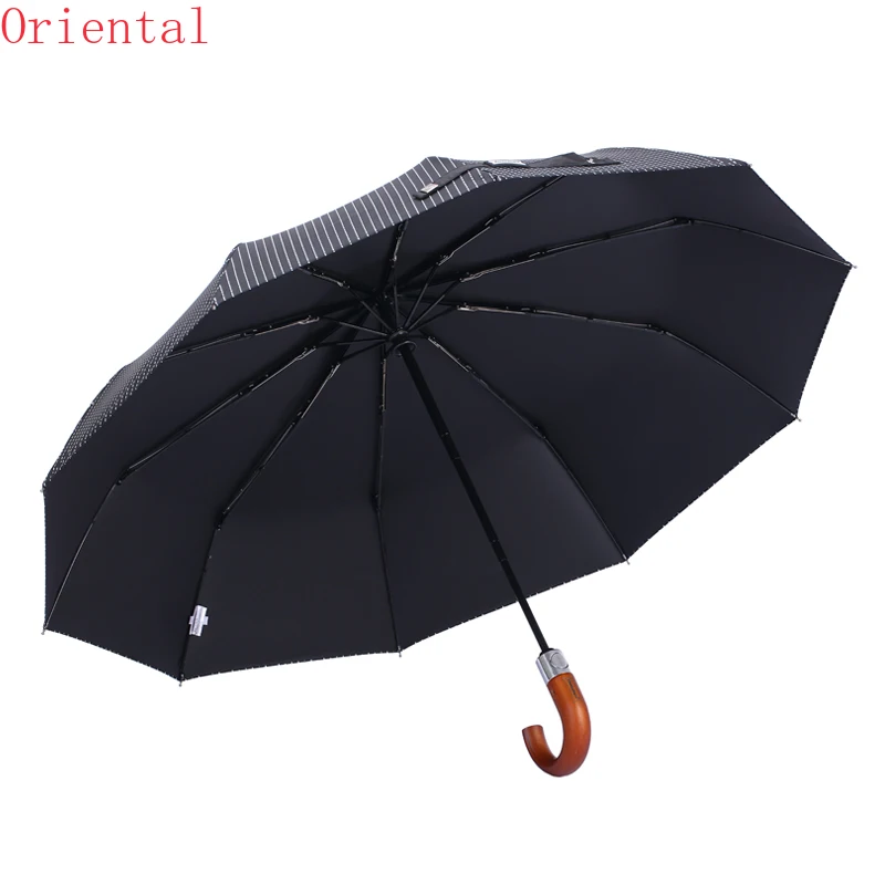 

Leodauknow New Automatic Folding Umbrella Men Women Wooden handle Stripe Style Sun Umbrellas Windproof 10K Anti UV Parasol Brand