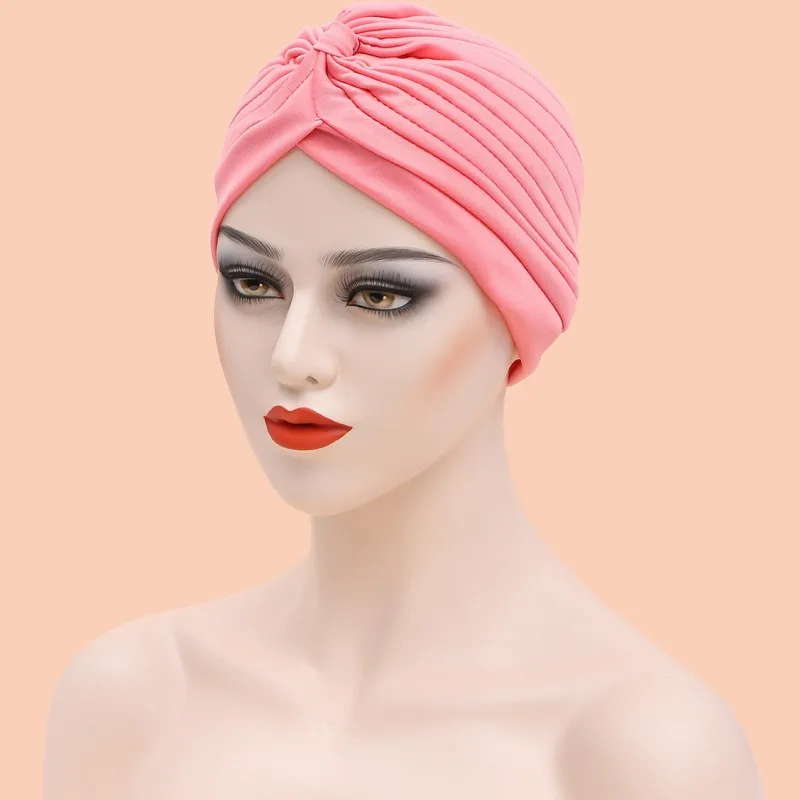 

African Turban Bonnet Women Head Wraps Pleated Top Knot Head Tie Bandana 2021 Fashion New Solid Casual African Inner Hijab Caps