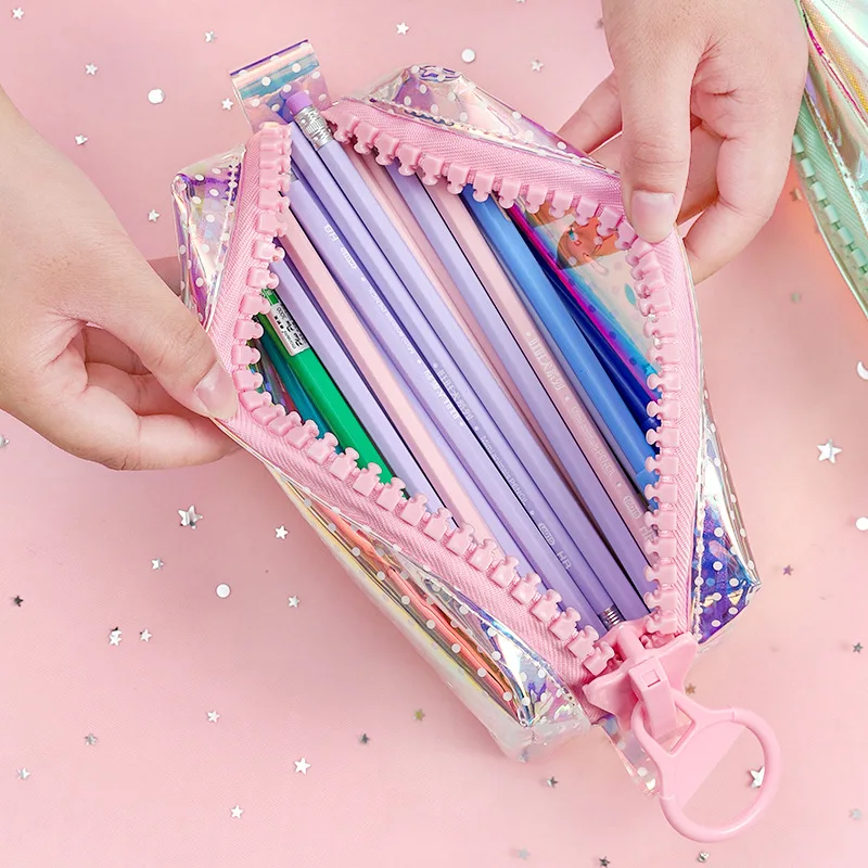 Большой блестящая Лазерная кавайный чехол для карандаша подарок Хэлло Китти