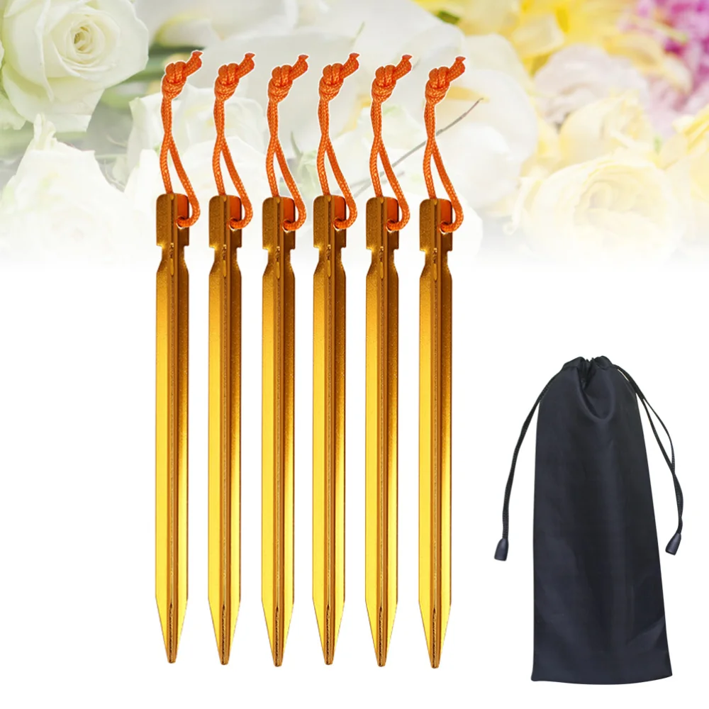 

10pcs Tent Fixation Nails Thick Aluminium Alloy Nails With Reflective Rope Storage Pouch for Outdoor Travel Trip (Random Color)