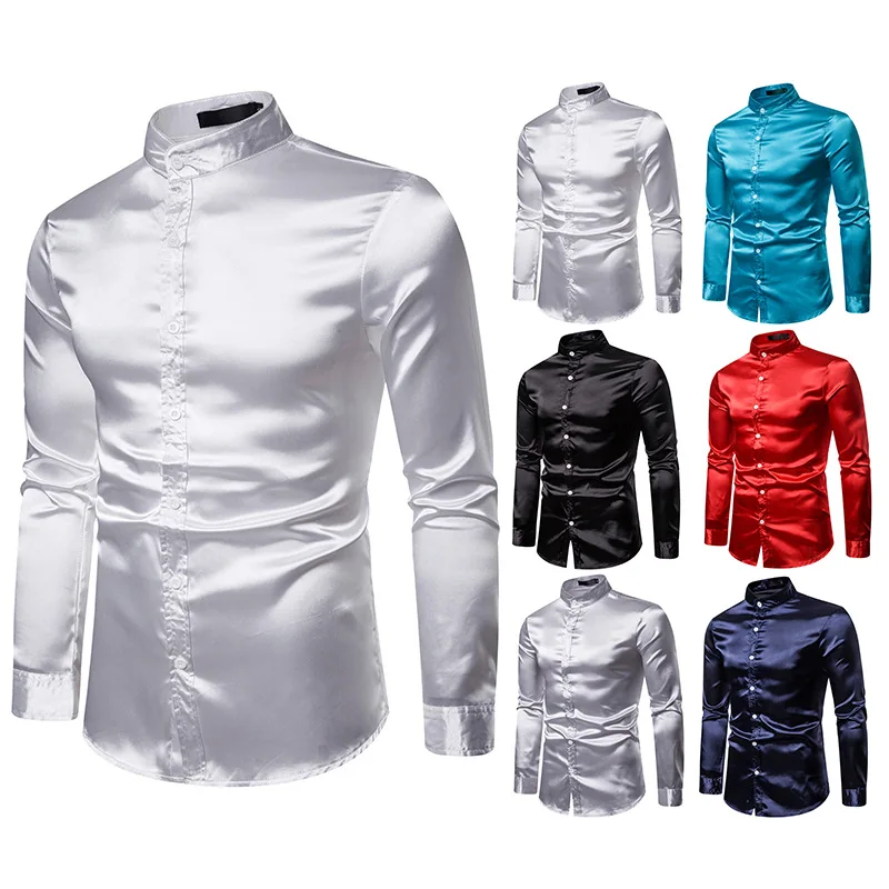 Stage Costumes Men's Casual Fashion Shiny Long Sleeve Stand Collar Shirt Male Singer Clothes Nightclub Rave Party Wear DT1816 |