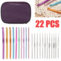 22pcs multicolor plastic handle aluminum crochet hooks knitting needle set yarn sweater weave sewing tools