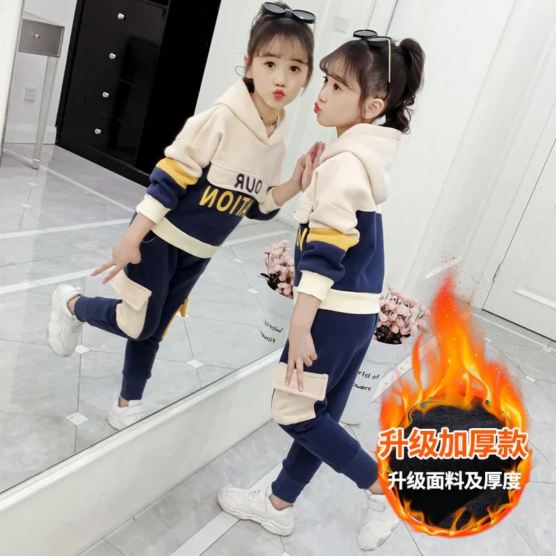 Conjunto de sudadera con capucha y pantalones de terciopelo para ni&ntilde;os, ropa de 2 piezas, Oto&ntilde;o, 2021-2