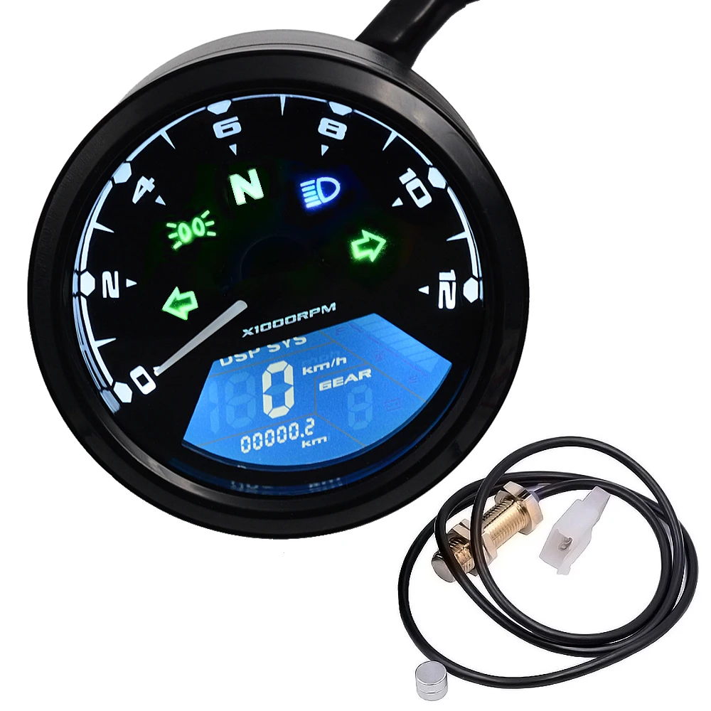 

OLOMM 8-18 V Motorcycle LCD Digital 0-12000RPM Speedometer Odometer Tachometer Gauge cafe racer