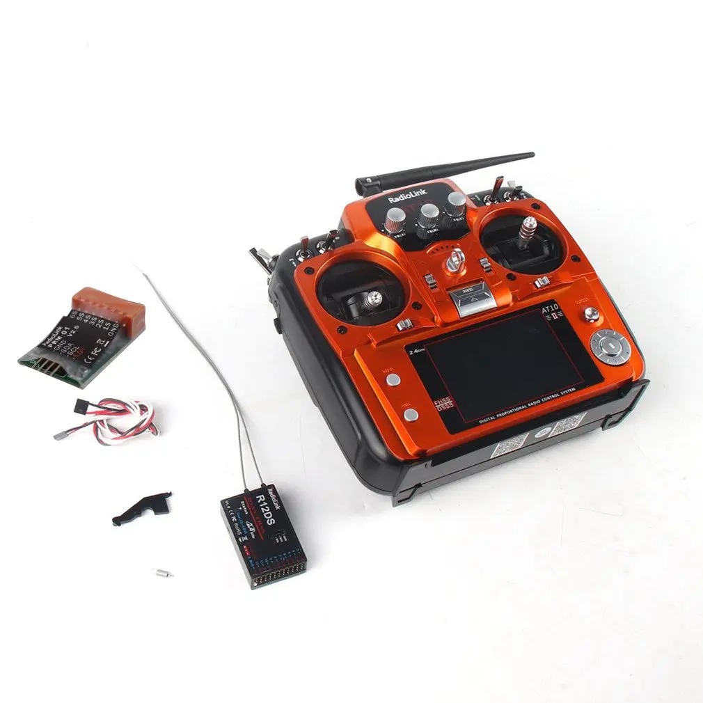 

Original RadioLink AT10 II 2.4Ghz 12CH RC Transmitter with R12DS Receiver PRM-01 Voltage Return Module Battery for RC Quadcopte