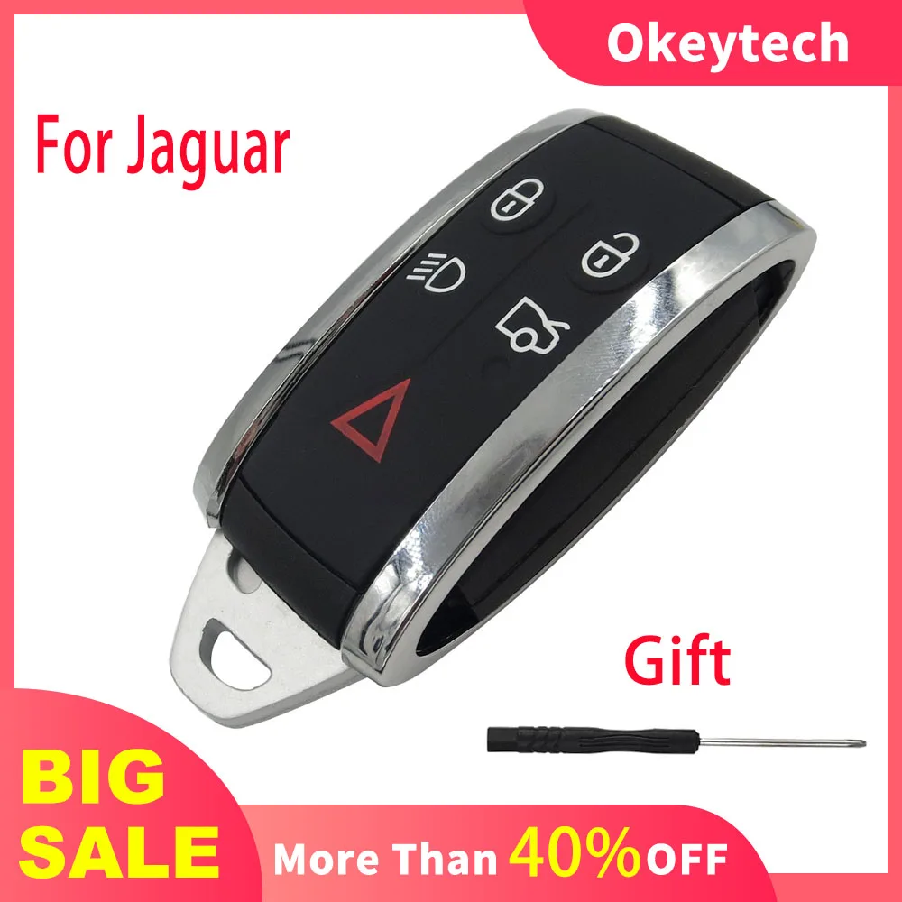 

OkeyTech 5Button Keyless Entry Remote Car Key Shell For Jaguar XF XK XKR 2007 2008 2009 2010 2012 X-Type S-Type Case Shell Fob
