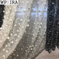 american luxury pearls lace curtain for living room leaves embroidery embossed tulle for bedroom voile drape s567c