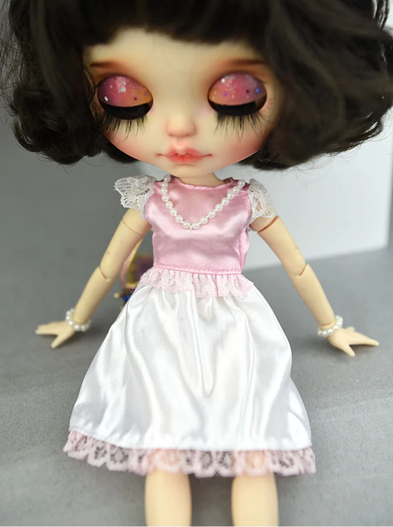 Розовое Кружевное короткое Кукольное платье ручной работы для Blythe doll наряды