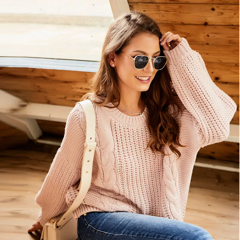 Women Sweater Casual Pullovers Pink Plus Size Sweater 2020 Autumn New Fashion O-Neck Lantern Sleeve Thick Thread Korean Sweater