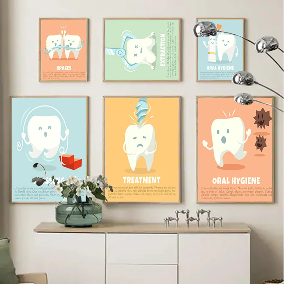 

Cartoon Child Teeth Treatment Oral Hygiene Educate Wall Art Canvas Painting Posters And Prints Dental Clinic Kid Wash Room Decor