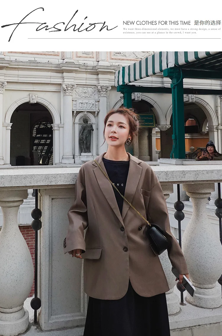 

2020 Autumn Women Vintage Blazer Loose Casual Back Slit Solid Color Suit Coat Office Lady Elegant Korean Jacket Spring Outerwear