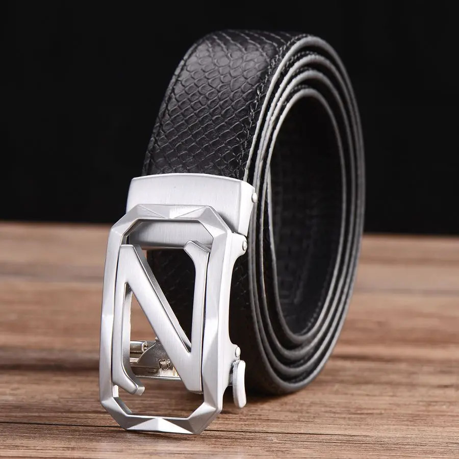 Ratchet Leather Dress Belt with Automatic Buckle Men's Genuine Leather Belt Width:35mm