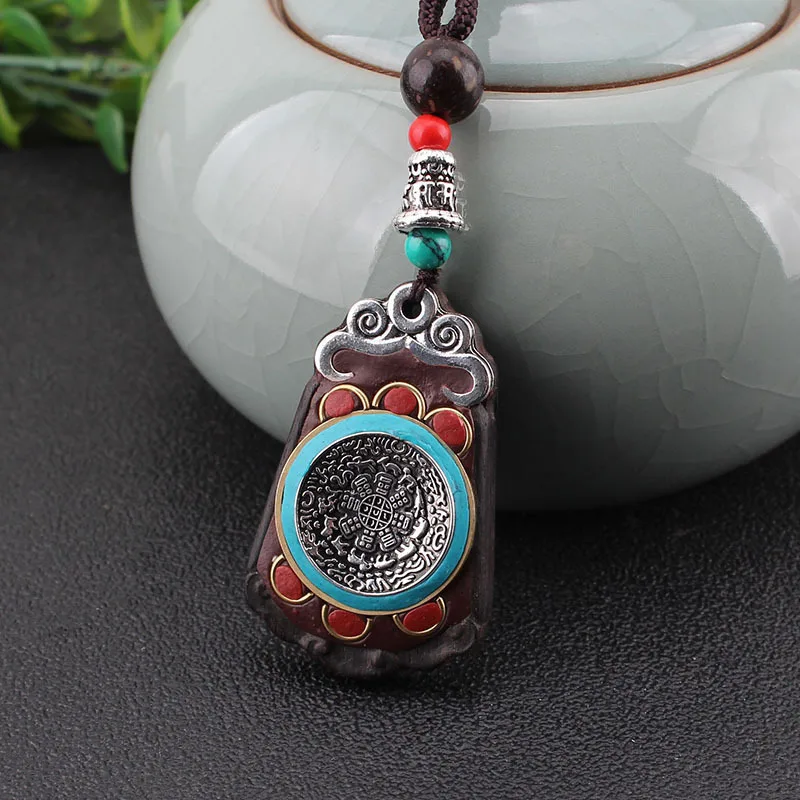 Ожерелье ручной работы из черного дерева с подвеской в виде цепи изображением