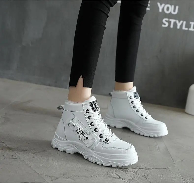 Botas mujer invierno Белые зимние кроссовки с высоким берцем классические женские