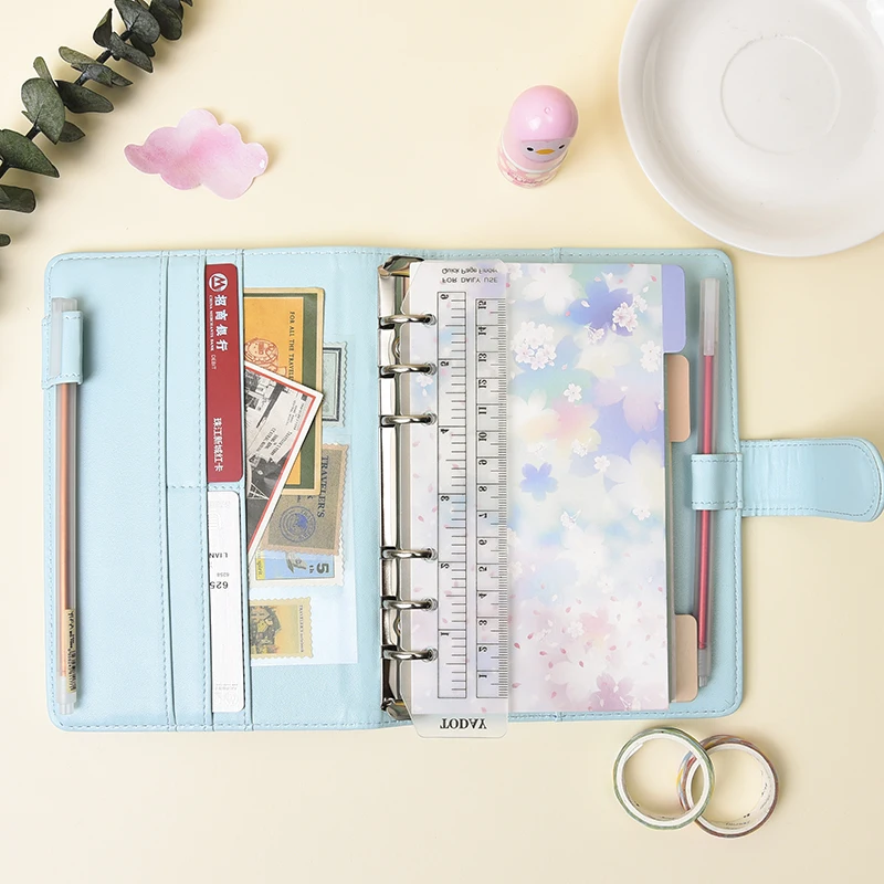

New PU Clip-on Notebook A5/A6 Binder 6 Rings Leather Loose Leaf Notebook Cover Spiral Binder Macaron Color Kawaii Stationery
