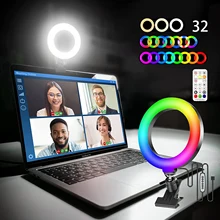RGB Video Conference Lighting Photography Clip RingLight With Clamp Mount Selfie Rim Photo Ring Light LED Video Lamp Zoom Office