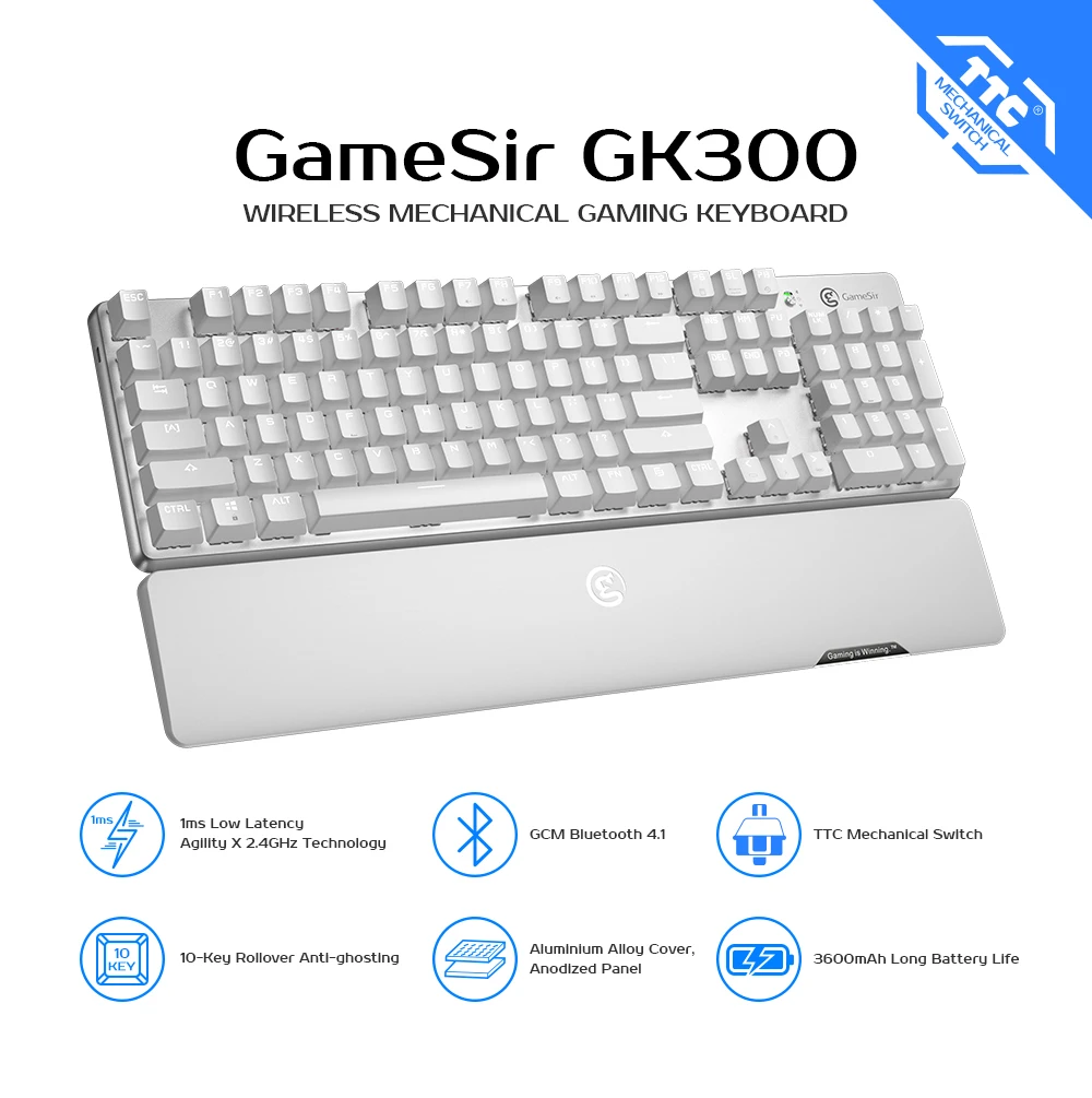 GameSir GK300 белая Беспроводная Механическая игровая клавиатура 104 TTC красные переключатели для Windows/macOS/iOS/Android для FPS игр