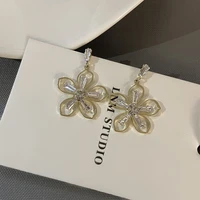 lovoacc korea sweet sparkly cz stone flower earring for women gold color alloy hollow floral dangle drop earrings pendientes