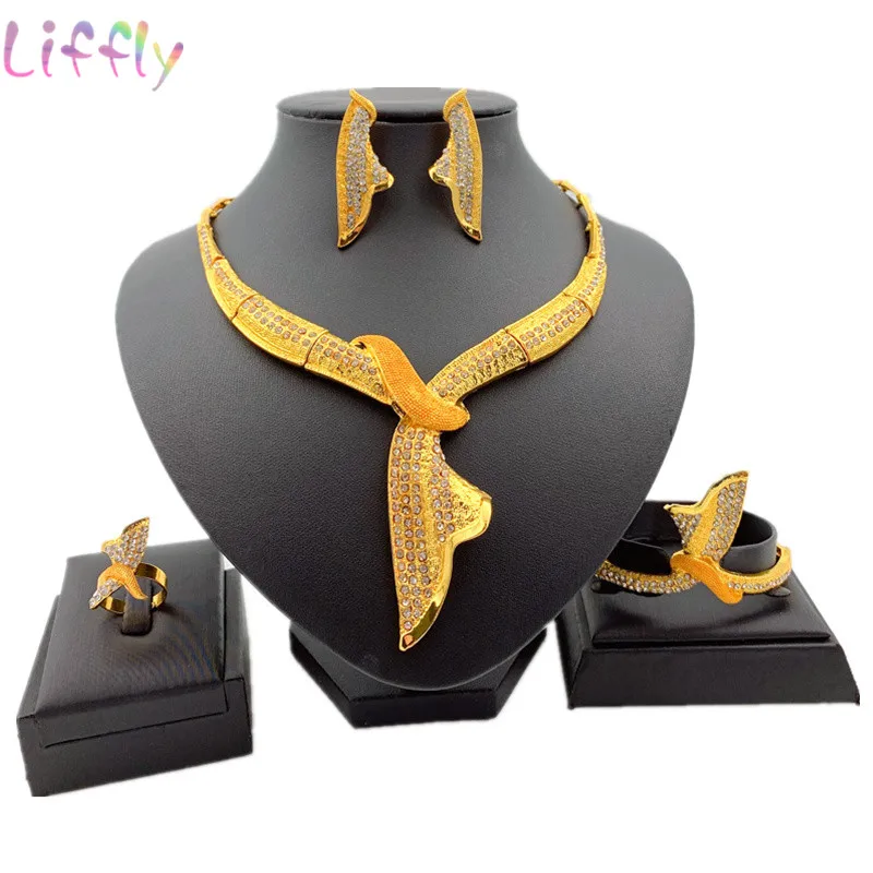 Новый Дубай золотые Ювелирные наборы для женщин Африканский костюм ожерелье