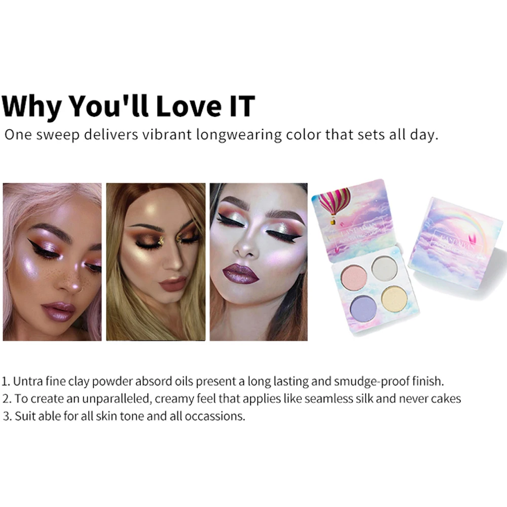 4 цвета светящиеся тени для век Палитра Хамелеон блестящий Пудра Осветляющий