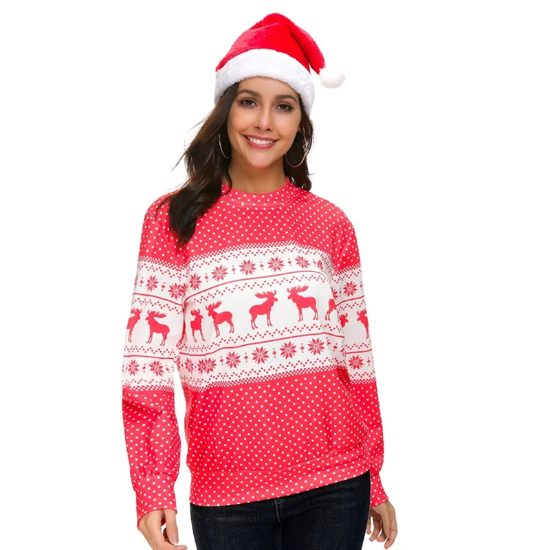 С оборками на Рождество с принтом оленя Длинные рукава красные свитшоты