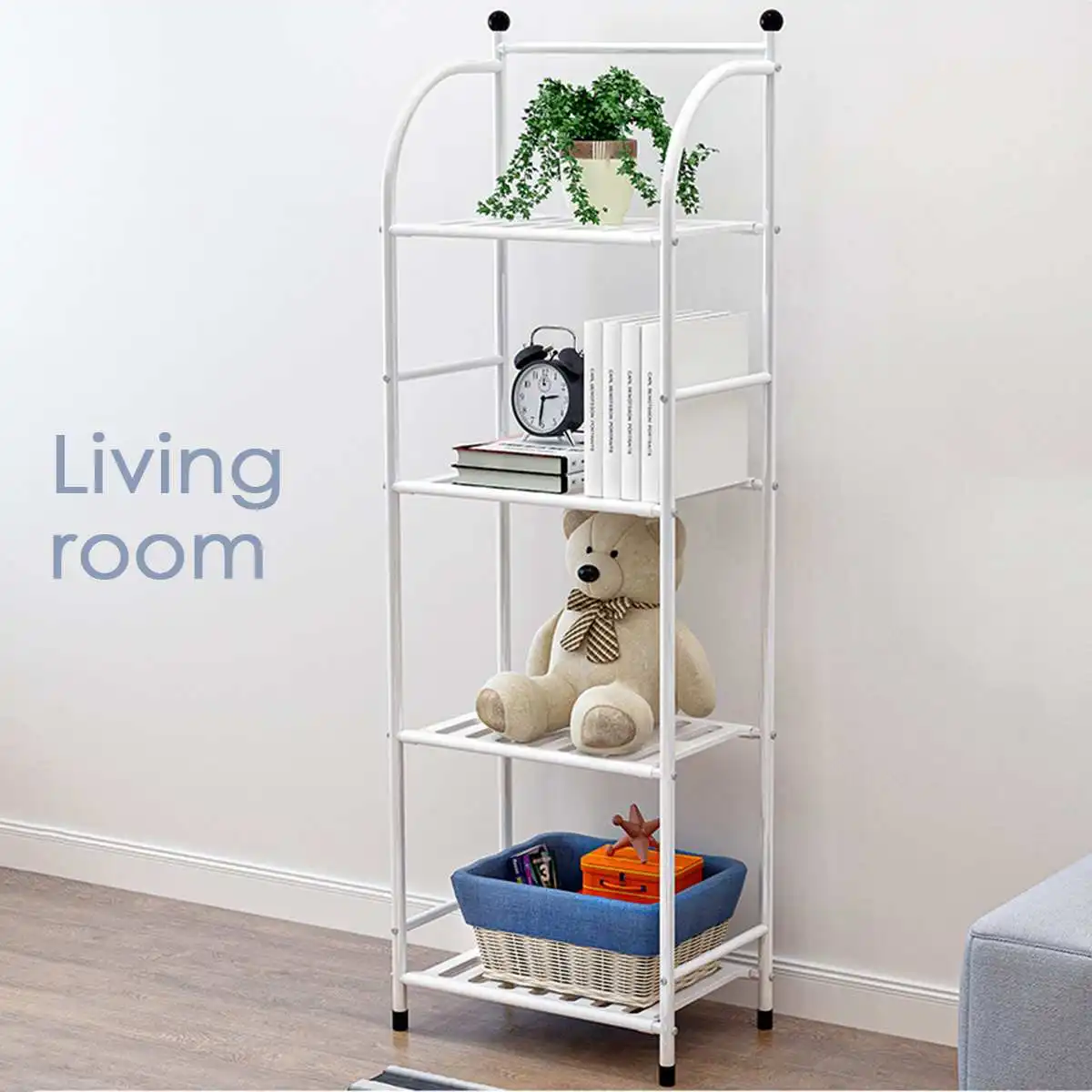 

Iron Rack Standing Clutter Organizer Space Saving Bookshelf Home Decor Can Be Used Living Room Bathroom Kitchen Bedroom 4 Tier