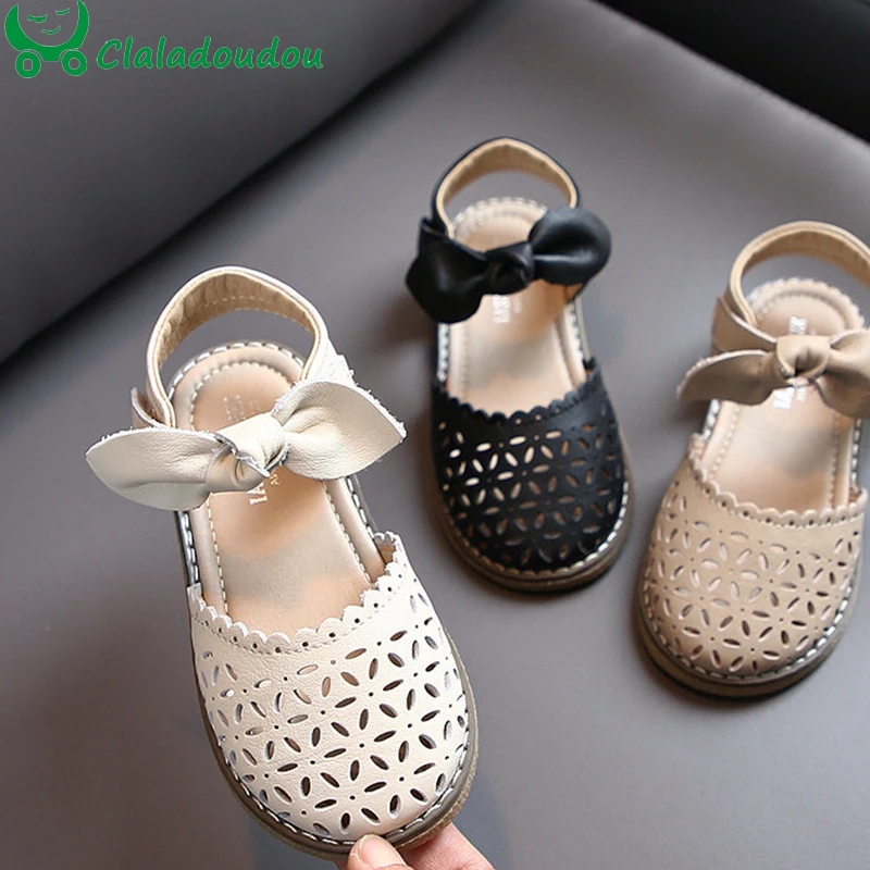 

13.5-18.5cm New Girls Sandals,Brand Solid Hollow Cute Butterfly-knot Kids Princess Summer Dress Shoes,3-6Y Toddler School Shoes
