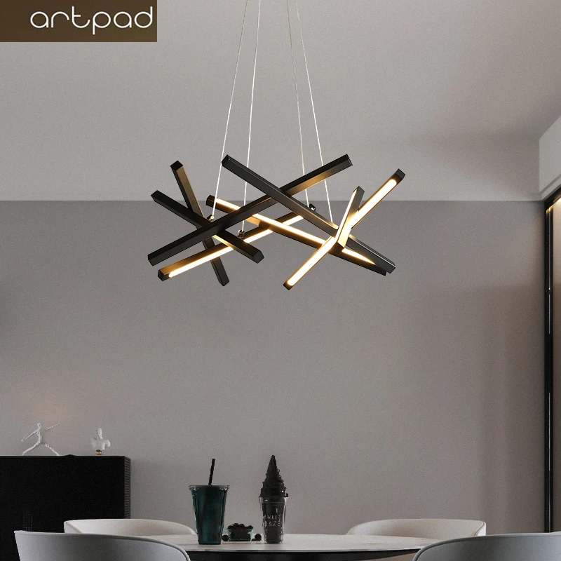 

Artpad Gold / Black LED Chandelier Lighting For Living Room Home Decoration Hanging Lamp Modern Simple Iron Chandeliers