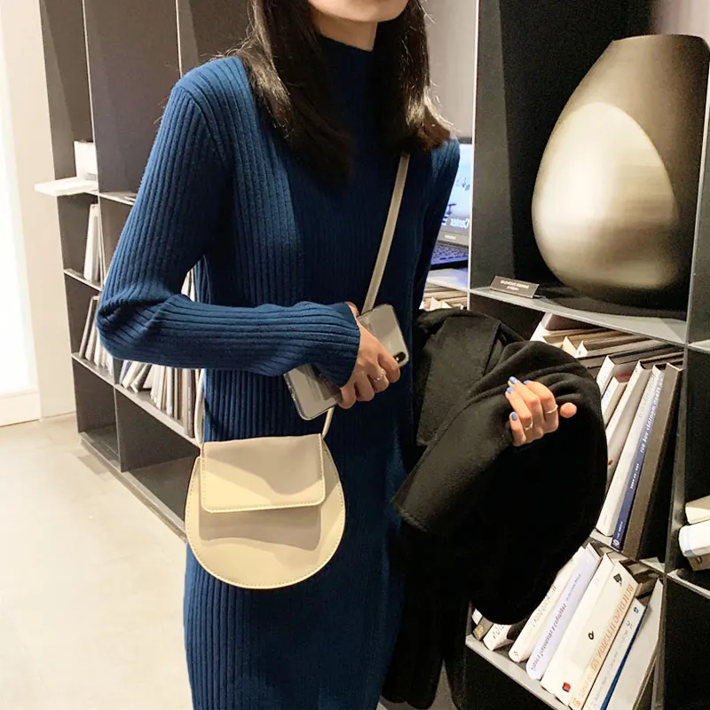 

Small below Knee Inner Thickened Half-High Collar Western Style Woolen Skirt Women's Autumn and Winter Bottoming Black Knitted