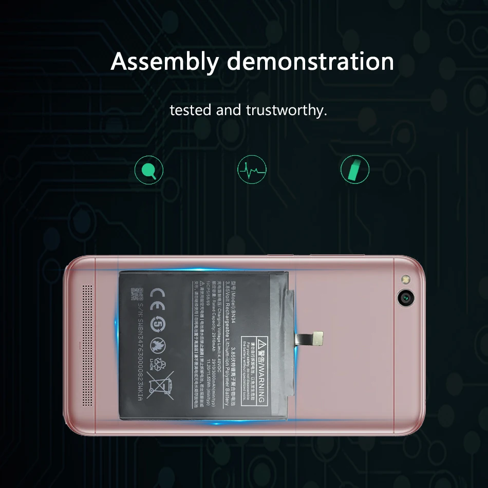 BN34 3000mAh для Xiaomi Redmi 5A перезаряжаемый мобильный телефон Литий-полимерный аккумулятор
