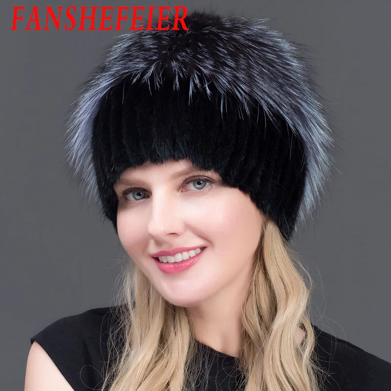 Frauen neue зима pelz hut mit kapuze kopf authentische nerz und silber fuchs blume design hohe qualitaliyat pelz|Женские Skullies и