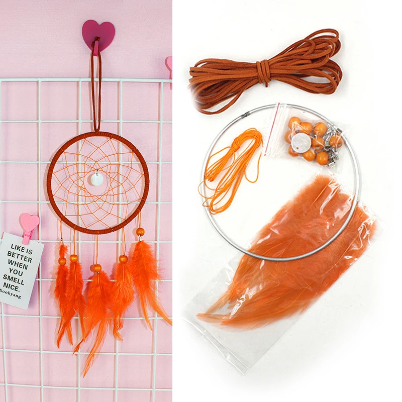 Orange Красочные DIY Ловец снов комплект перо украшение стены дома детская Декор перо набор ремесел Ловец снов DIY материал - Цвет: Orange