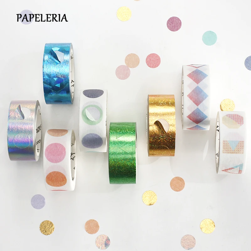 

Geometric Rainbow Laser Paper Washi Tape Adhesive Tape DIY Scrapbooking Journal Diary Stickers Label Masking Tape 15mmx5m