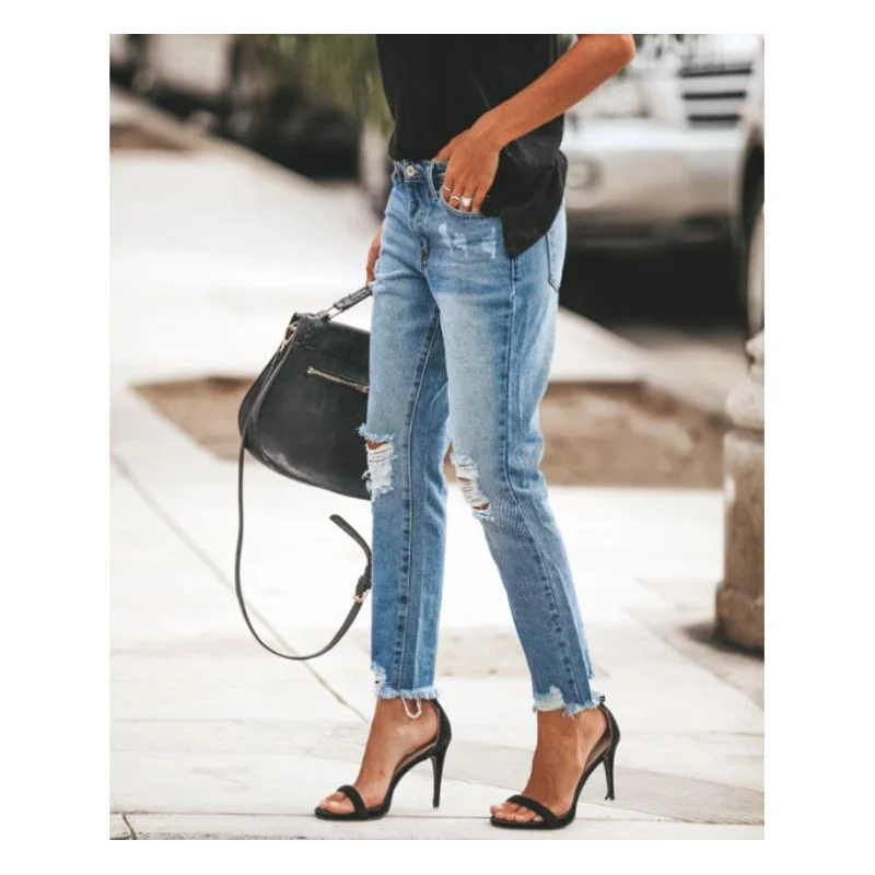 

Джинсы женские рваные с завышенной талией, модные брюки из денима для девушек и мам, брюки-40